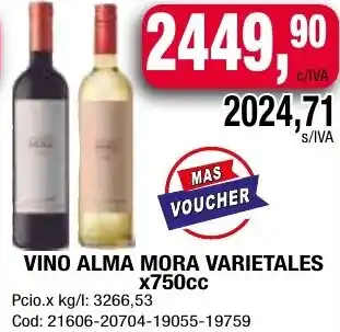 Maxiconsumo VINO ALMA MORA VARIETALES x 750cc oferta