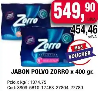 Maxiconsumo JABON POLVO ZORRO x 400gr oferta