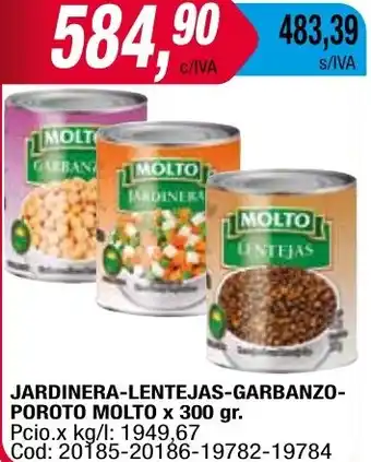 Maxiconsumo JARDINERA-LENTEJAS-GARBANZO-POROTO MOLTO x 300gr oferta