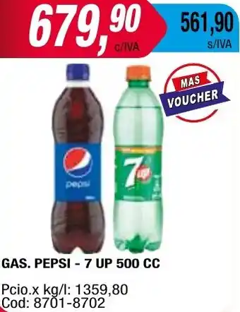 Maxiconsumo GAS. PEPSI- 7 UP 500CC oferta