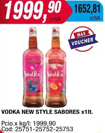 Maxiconsumo VODKA NEW STYLE SABORES x 1lt oferta