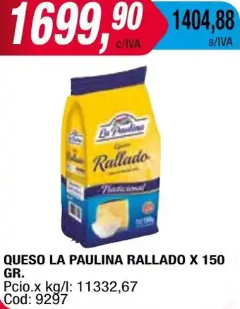 Maxiconsumo QUESO LA PAULINA RALLADO X 150GR oferta