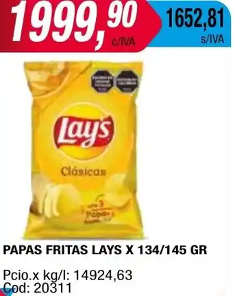 Maxiconsumo PAPAS FRITAS LAYS X 134/145GR oferta