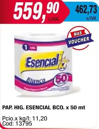 Maxiconsumo PAP. HIG. ESENCIAL BCO. x 50mt oferta