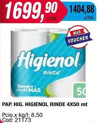 Maxiconsumo PAP. HIG. HIGIENOL RINDE 4X50mt oferta