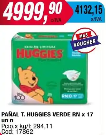 Maxiconsumo PAÑAL T. HUGGIES VERDE RN X 17un n oferta