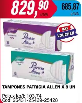 Maxiconsumo TAMPONES PATRICIA ALLEN X 8 UN oferta