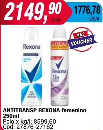 Maxiconsumo ANTITRANSP REXONA femenino 250ml oferta