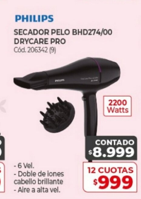 Philips Secador Pelo BHD274/00 Drycare Pro oferta en Naldo Lombardi