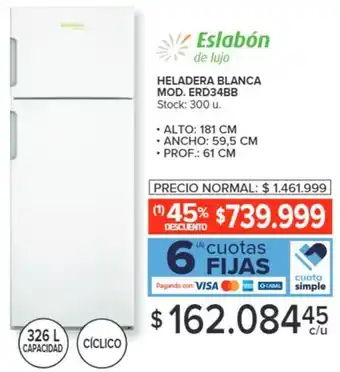 Carrefour HELADERA BLANCA MOD. ERD34BB oferta