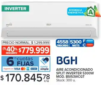 Carrefour BGH AIRE ACONDICIONADO SPLIT INVERTER 5300W MOD. BSI53WCGT oferta