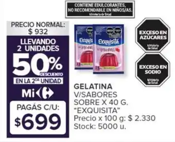 Carrefour GELATINA V/SABORES SOBRE X 40G oferta
