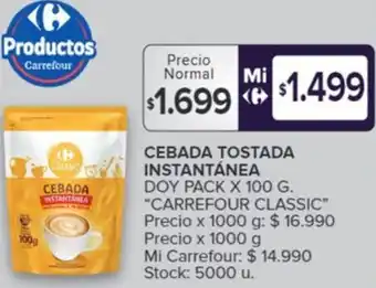 Carrefour CEBADA TOSTADA INSTANTÁNEA DOY PACK X 100G oferta