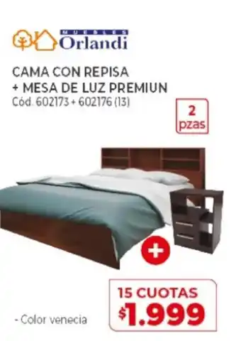 Naldo Lombardi Orlandi Cama Con Repisa + Mesa De Luz Premiun oferta