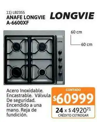 Cetrogar Anafe Longvie A-6600xf oferta