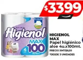 Supermayorista Vital HIGIENOL MAX Papel higiénico aloe 4u x 100mt oferta