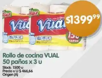 Supermercados Buenos Días Rollo de cocina VUAL 50 paños x 3u oferta