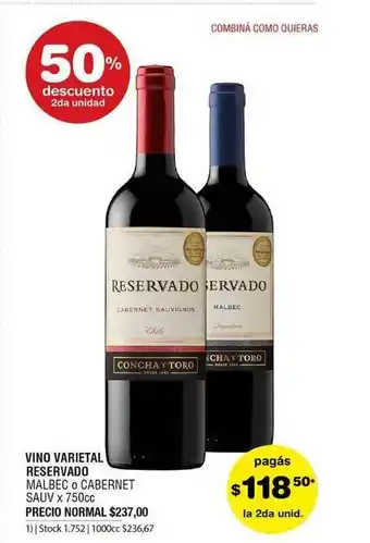 Atomo Conviene Vino Varietal Reservado x 750cc oferta