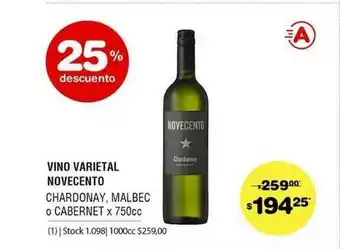 Atomo Conviene Vino Varietal Novecento x 750cc oferta