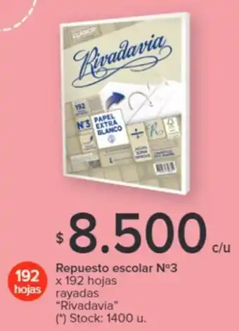 Carrefour Repuesto escolar Nº3 x 192 hojas oferta