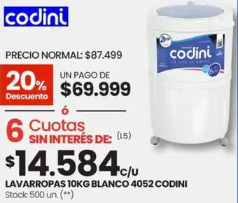 Changomas CODINI LAVARROPAS 10KG BLANCO 4052 oferta