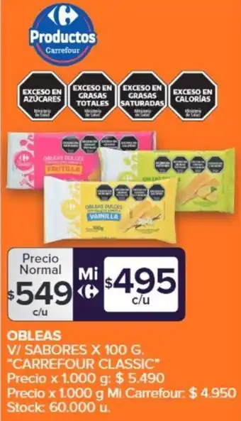 Carrefour OBLEAS V/ SABORES X 100G oferta