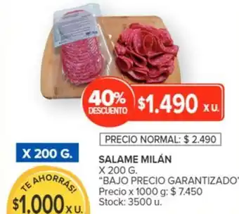 Carrefour SALAME MILÁN x 200g oferta