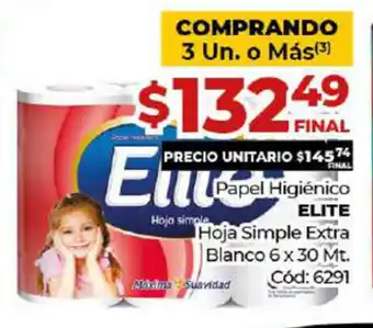 Diarco Elite Papel Higiénico Hoja Simple Extra Blanco 6 x 30mt oferta