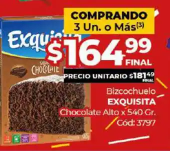 Diarco Exquisita Bizcochuelo Chocolate Alto x 540gr oferta