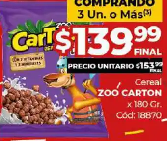 Diarco Zoo Carton Cereal x 180gr oferta