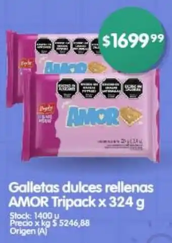 Supermercados Buenos Días Galletas dulces rellenas AMOR Tripack x 324g oferta