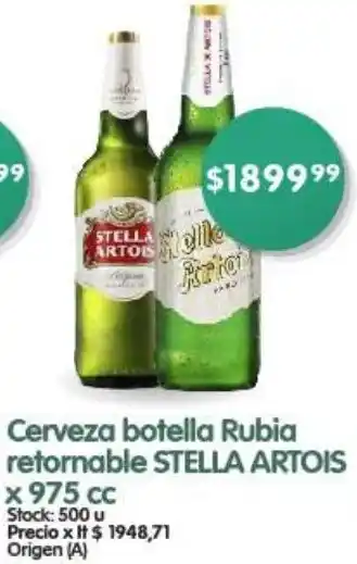 Supermercados Buenos Días Cerveza botella Rubia retornable STELLA ARTOIS x 975cc oferta