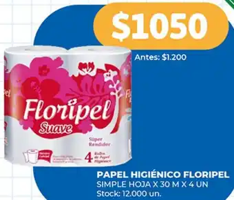 Supermercados Tadicor PAPEL HIGIÉNICO FLORIPEL SIMPLE HOJA X 30 M X 4 UN oferta