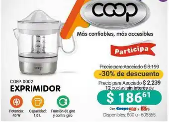 Cooperativa Obrera Coep-0002 Exprimidor -30% De Descuento oferta