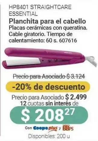 Cooperativa Obrera Hp8401 Straightcare Essential Planchita Para El Cabello oferta