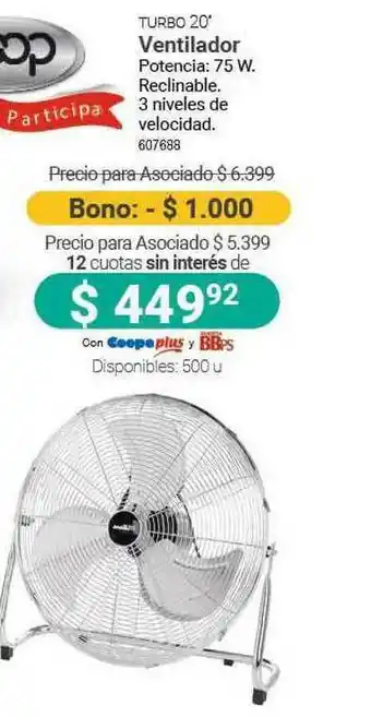 Cooperativa Obrera Turbo 20' Ventilador oferta
