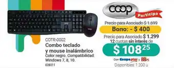 Cooperativa Obrera Cotr-0002 Combo Teclado Y Mouse Inalámbrico oferta