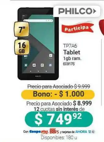Cooperativa Obrera Philco Tp7a6 Tablet oferta