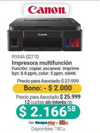 Cooperativa Obrera Canon Pixma G2110 Impresora Multifunción oferta