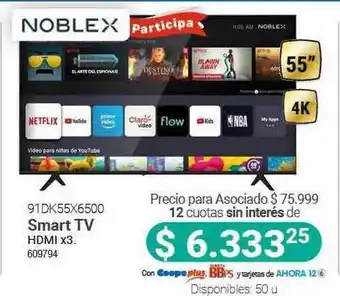 Cooperativa Obrera Noblex 91dk55x6500 Smart Tv Hdmi X3 oferta