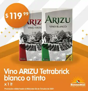 Supermercados Buenos Días Arizu Vino Tetrabrick blanco o tinto x1lt oferta