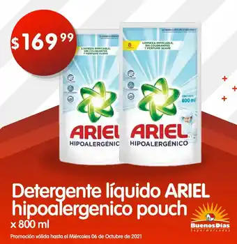 Supermercados Buenos Días Ariel Detergente liquido hipoalergenico pouch x 800ml oferta