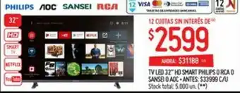 Walmart TV LED 32" HD Smart Philips O RCA o Sansei AOC oferta