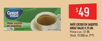Walmart Mate Cocido En Saquitos Great Value x 25un oferta