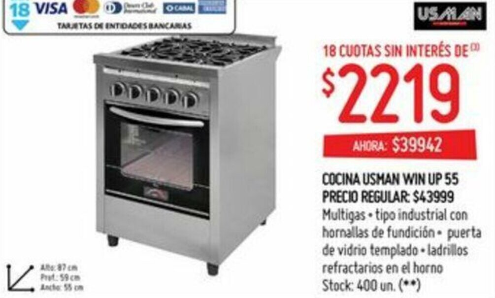 COCINA INDUSTRIAL WIN UP 4004 55CM 4H RF PV USMAN