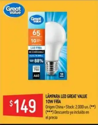 Walmart Lámpara LED Great Value 10w Fría oferta