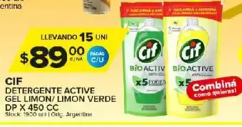 Carrefour Maxi CIF Detergente Active Gel Limon/Limon Verde DP x 450cc oferta