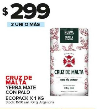 Carrefour Maxi Cruz De Malta Yerba Mate Con Palo Ecopack x 1kg oferta