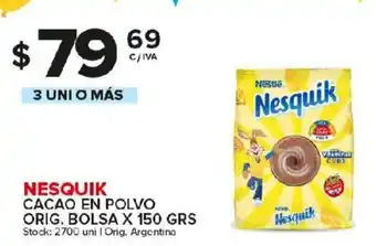 Carrefour Maxi Nesquik Cacao En Polvo Orig. Bolsa x 150grs oferta
