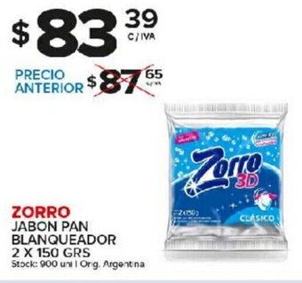 Carrefour Maxi Zorro Jabon Pan Blanqueador 2 x 150grs oferta